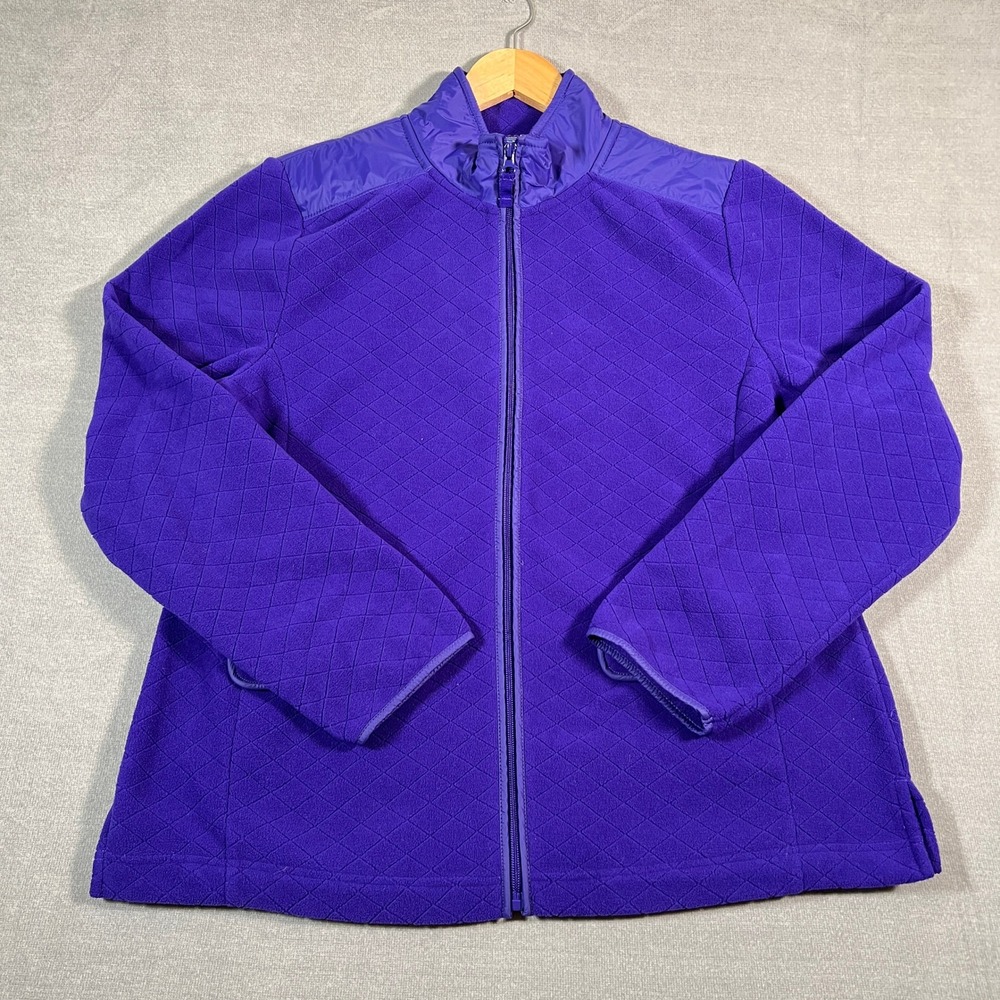Talbots Quilted Fleece Full Zip Mock Neck Jacket Women Large Purple Polyester
